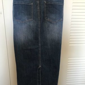 Denim pencil skirt with kick pleat. - SOLD